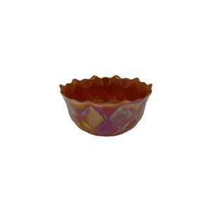 Caramel Colored Carnival Glass 7 in Bowl Diamond Pattern Iridescent